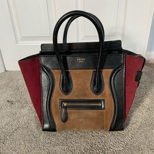 Authentic Tri Celine Suede Leather Bag